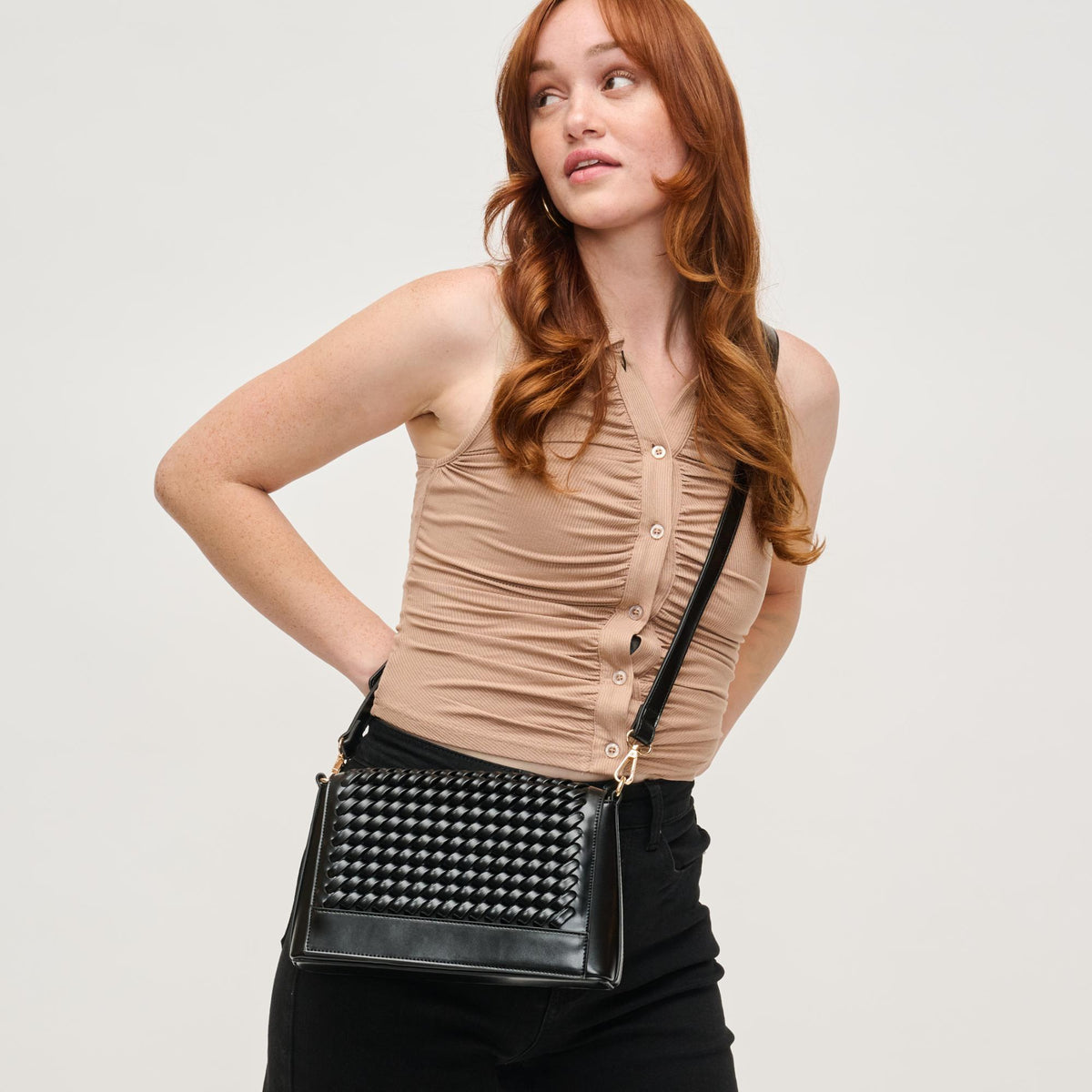 Woman wearing Black Urban Expressions Nina Crossbody 840611144522 View 1 | Black