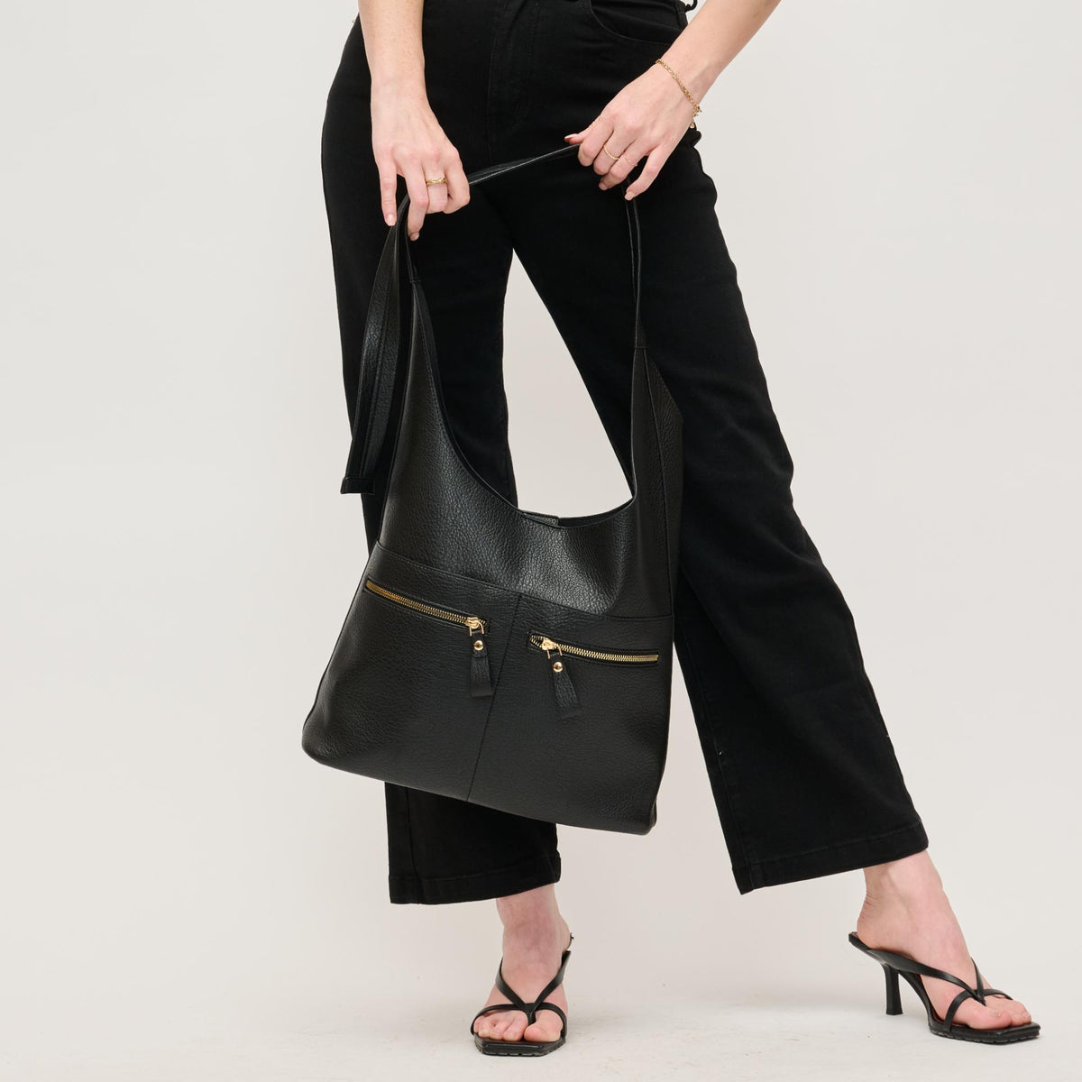 Woman wearing Black Urban Expressions Rhea Hobo 840611145239 View 2 | Black