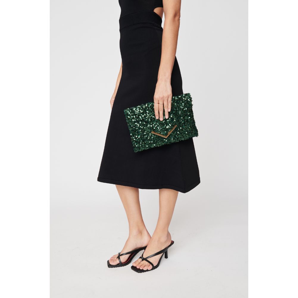 Woman wearing Emerald Urban Expressions Rizza Sequin Evening Bag 840611103437 View 3 | Emerald