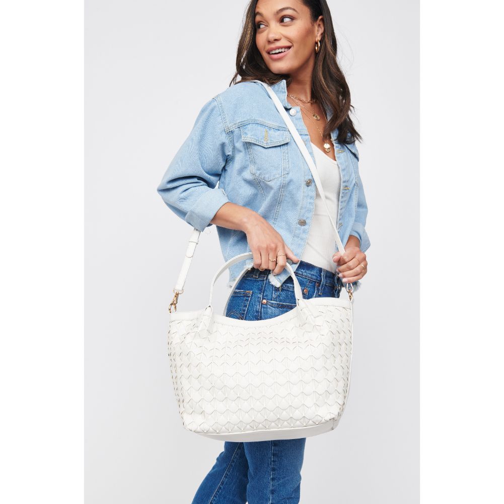 Woman wearing White Urban Expressions Ivanna Tote 840611100023 View 2 | White