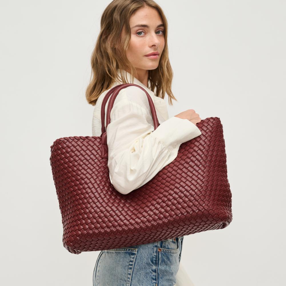 Woman wearing Burgundy Urban Expressions Ithaca Tote 840611119223 View 2 | Burgundy