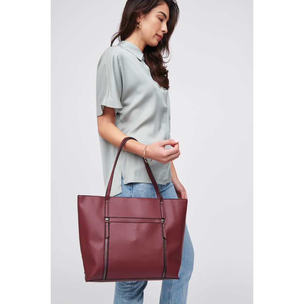 Woman wearing Burgundy Urban Expressions Louise Tote 818209015264 View 2 | Burgundy