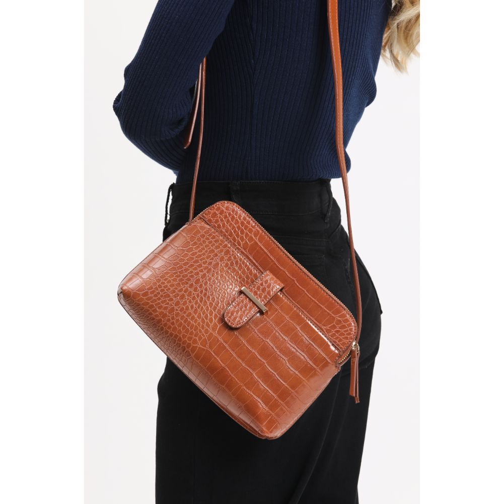 Woman wearing Tan Urban Expressions Fern Crossbody 840611117991 View 4 | Tan