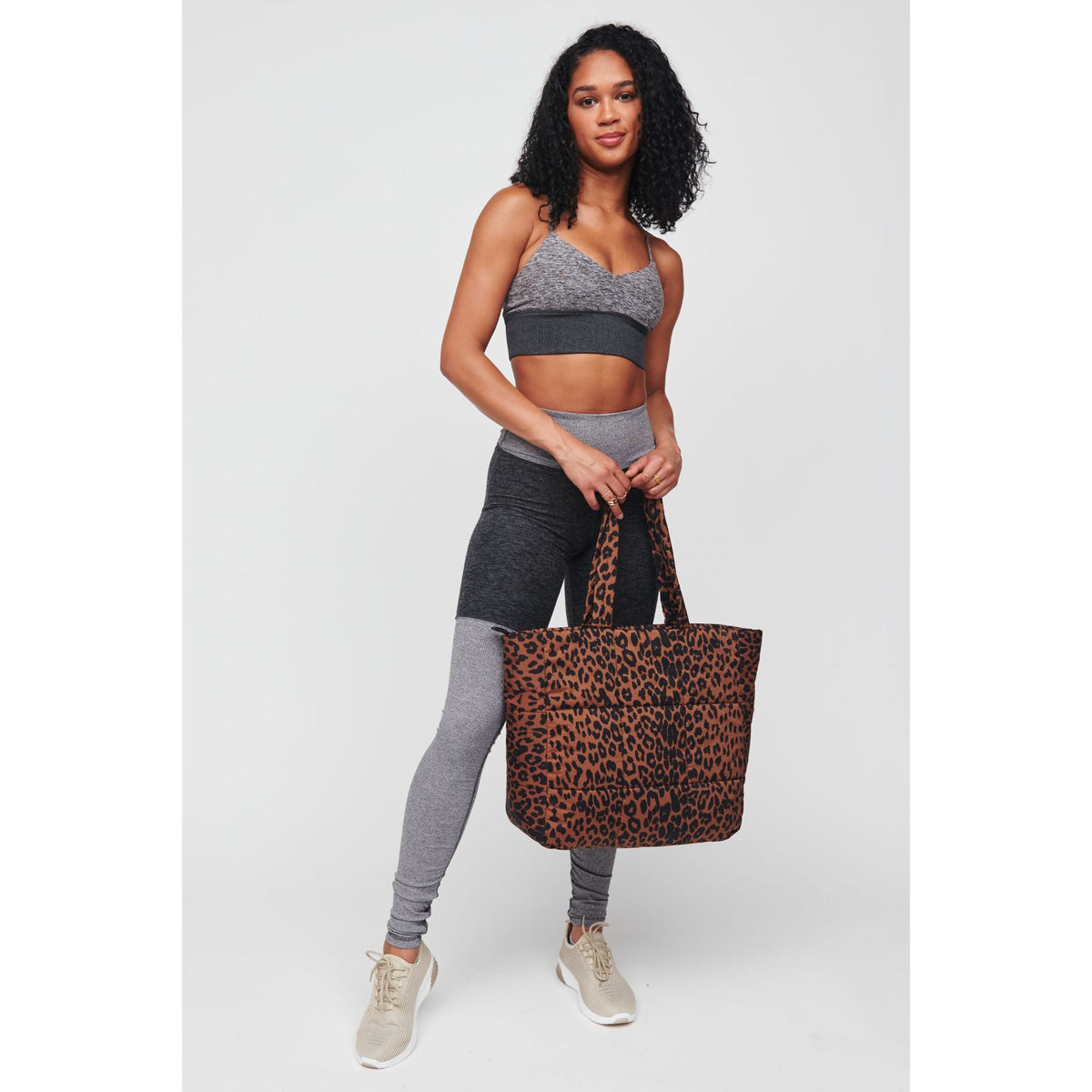 Woman wearing Leopard Urban Expressions Neeva Tote 818209010429 View 3 | Leopard