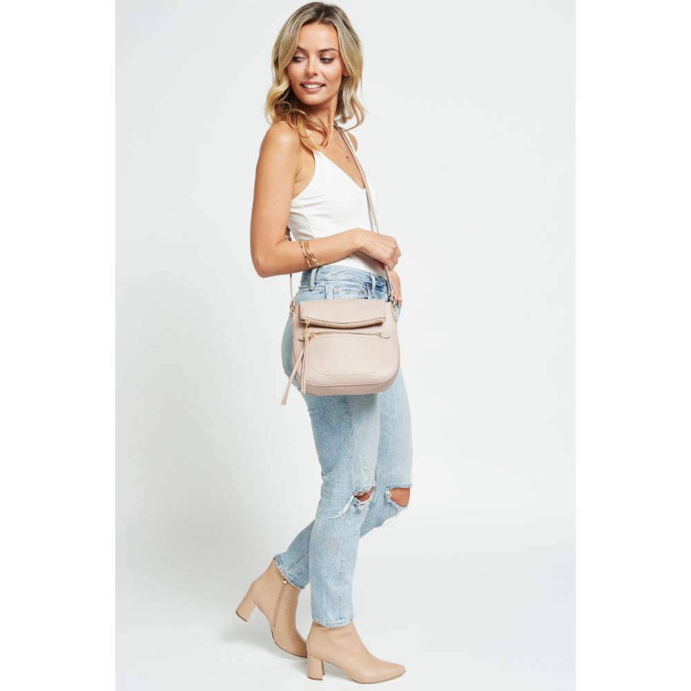 Woman wearing Nude Urban Expressions Jean Crossbody 840611177186 View 4 | Nude