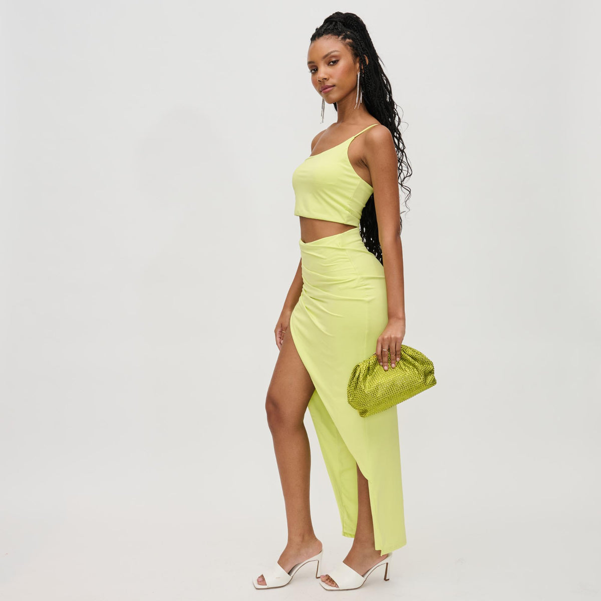 Woman wearing Lime Urban Expressions Arielle Evening Bag 840611161918 View 3 | Lime