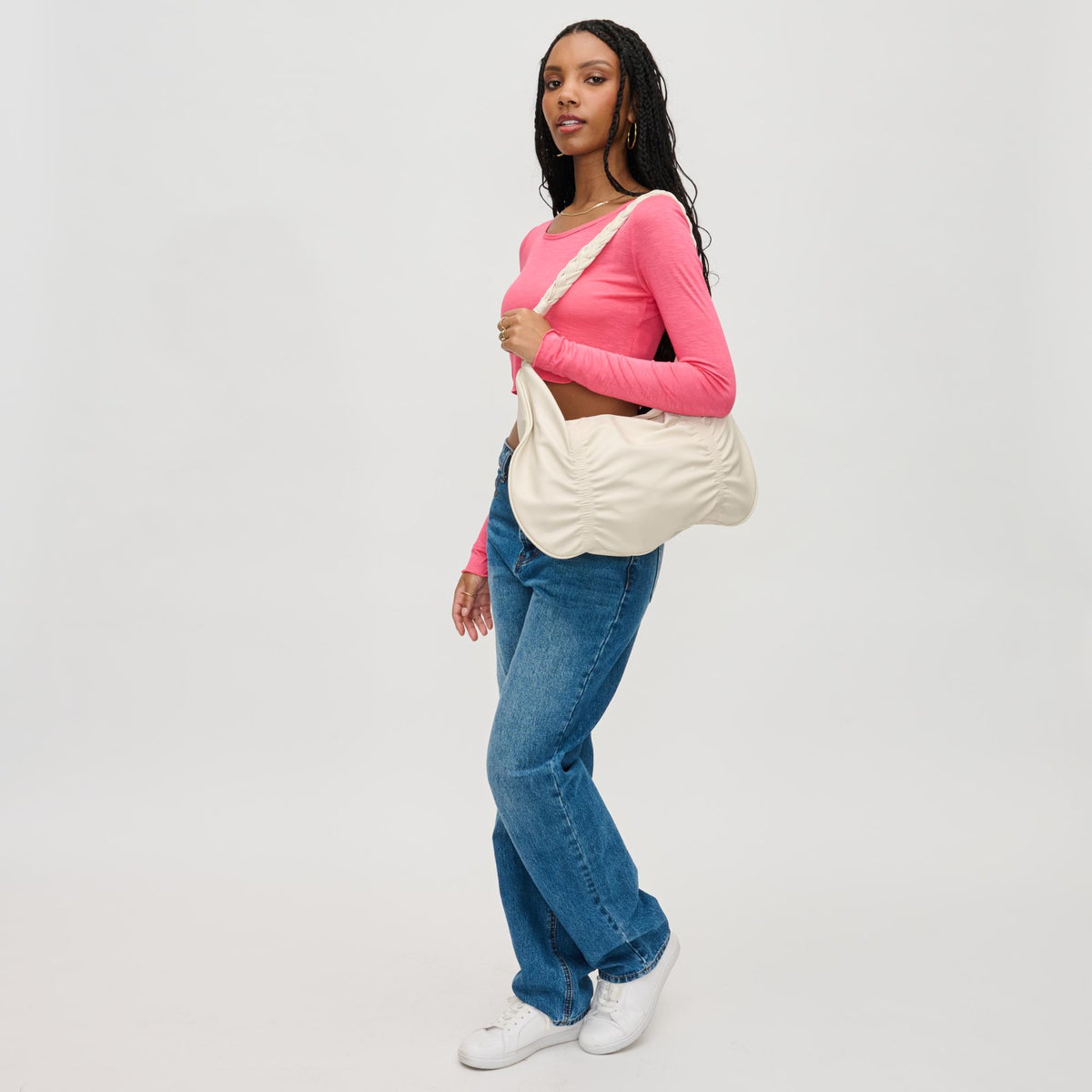 Woman wearing Ivory Urban Expressions Amber Hobo 840611130464 View 3 | Ivory