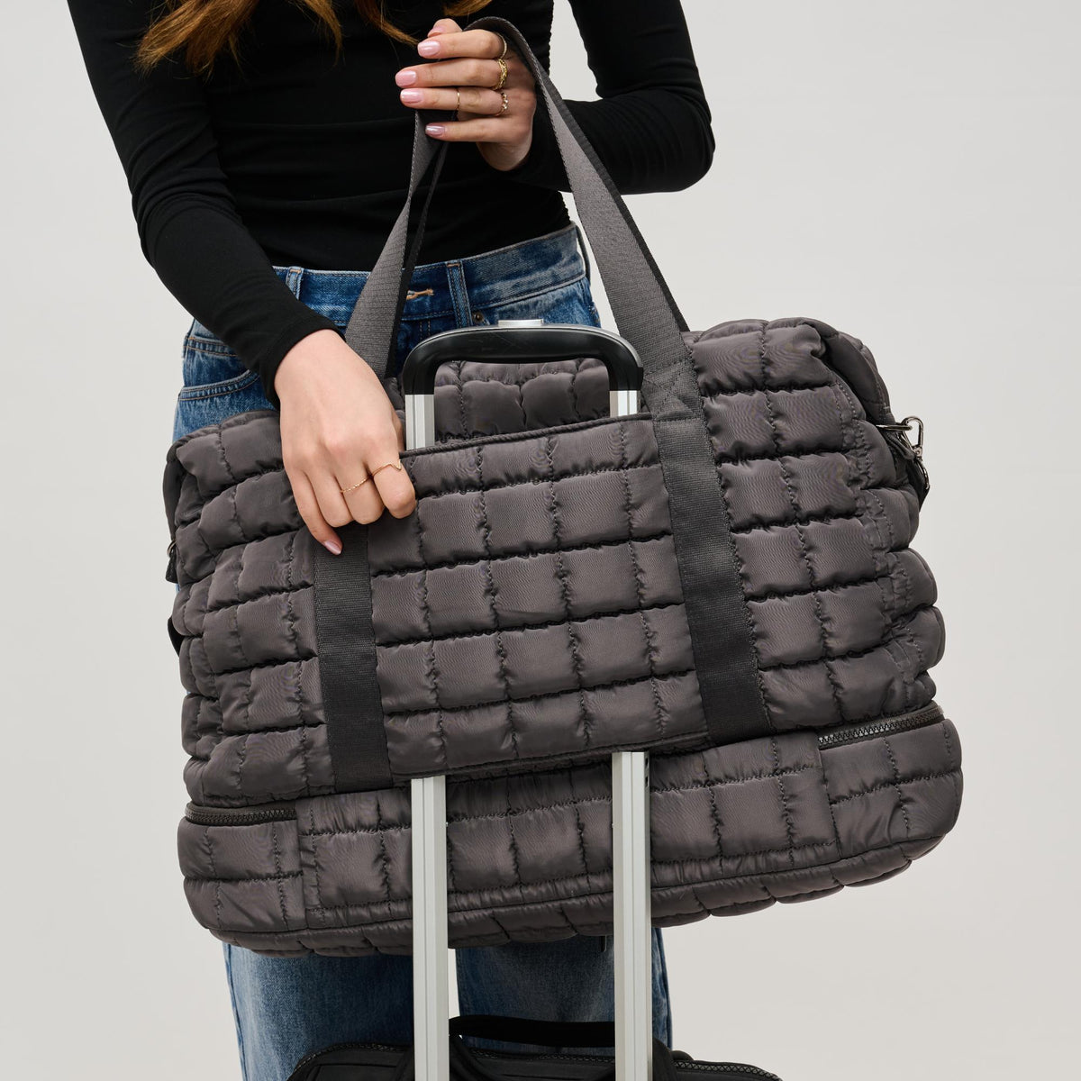 Woman wearing Carbon Urban Expressions Globetrotter Weekender 840611143488 View 4 | Carbon