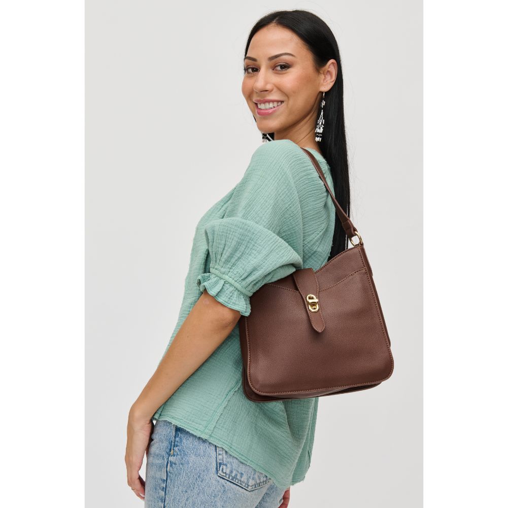 Woman wearing Chocolate Urban Expressions Ruby Crossbody 840611113641 View 1 | Chocolate