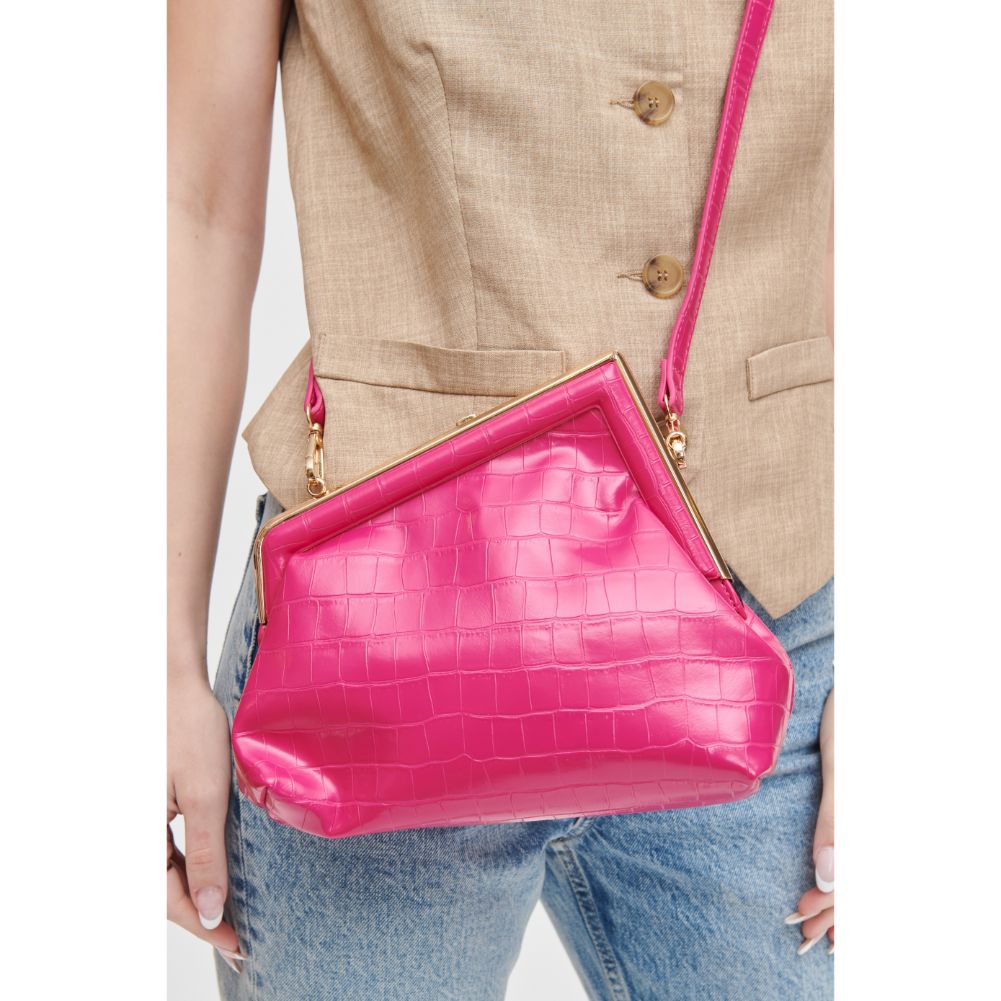 Woman wearing Magenta Urban Expressions Yanira - Croco Crossbody 840611106162 View 3 | Magenta