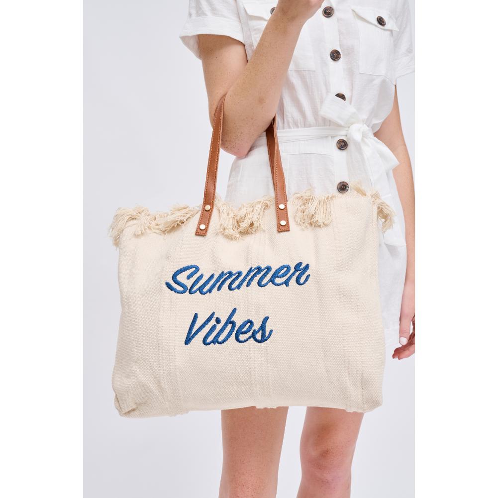 Woman wearing Ivory Urban Expressions Summer Vibes Tote 840611127921 View 4 | Ivory