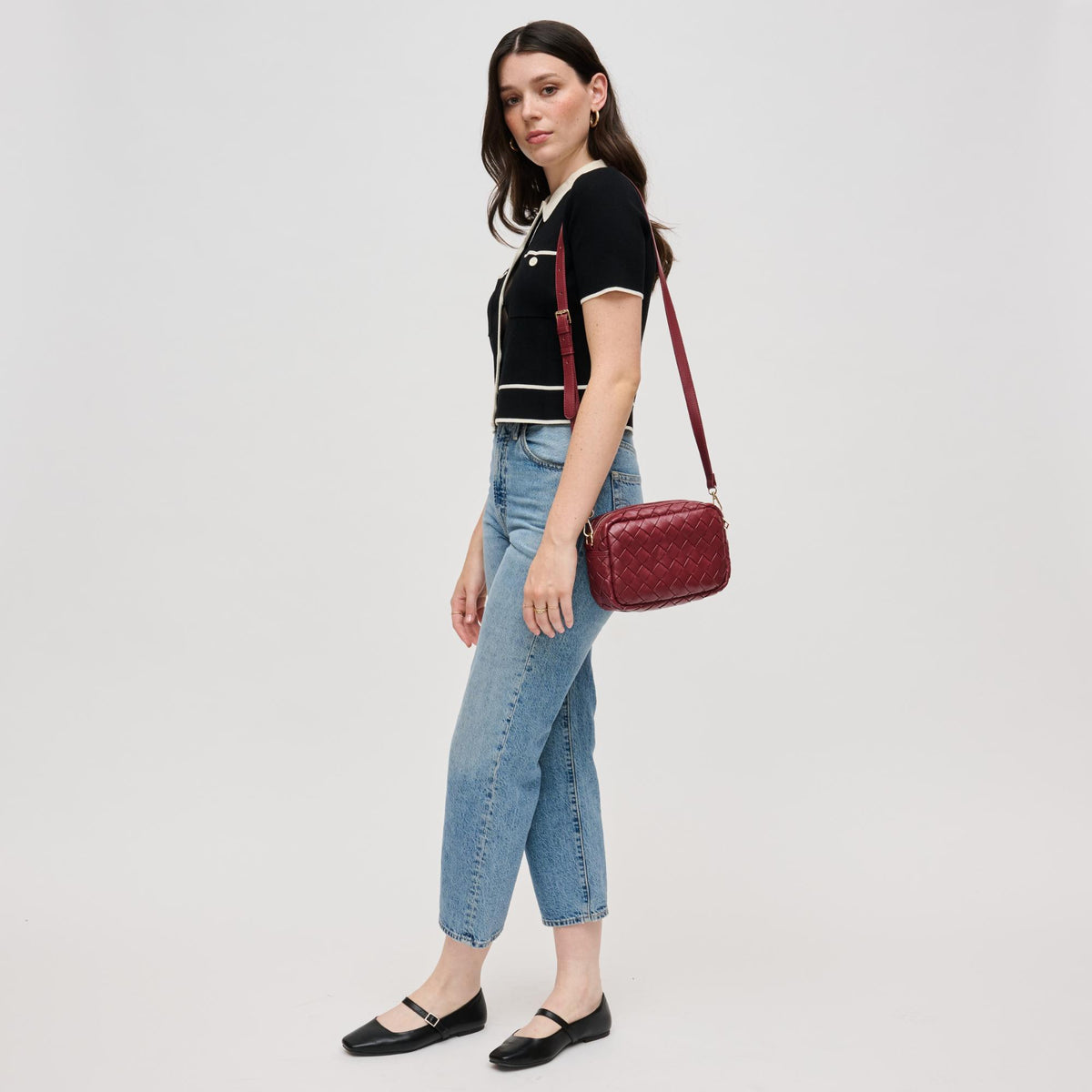 Woman wearing Red Urban Expressions Maddie Crossbody 840611133380 View 2 | Red