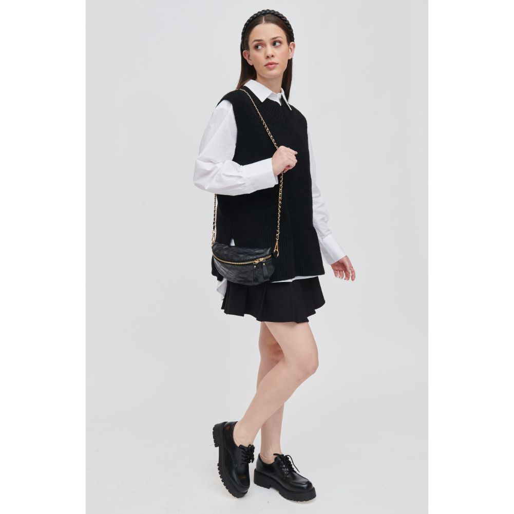 Woman wearing Black Urban Expressions Lachlan - Quilted Belt Bag 840611104366 View 3 | Black