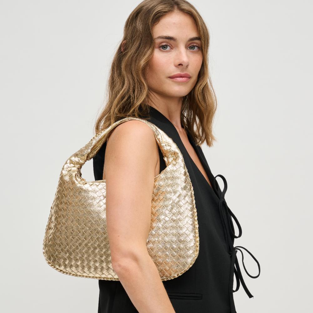 Woman wearing Gold Urban Expressions Adela Hobo 840611134530 View 3 | Gold