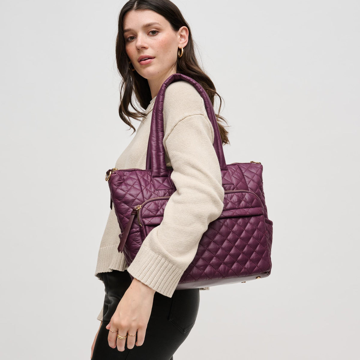 Woman wearing Burgundy Urban Expressions Jayna Tote 840611130549 View 2 | Burgundy