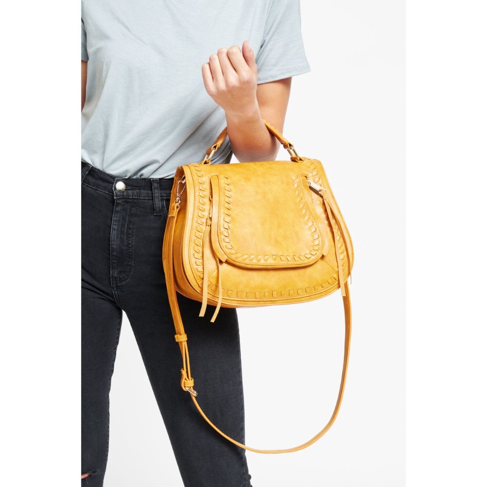 Woman wearing Mustard Urban Expressions Khloe Crossbody 840611176660 View 3 | Mustard