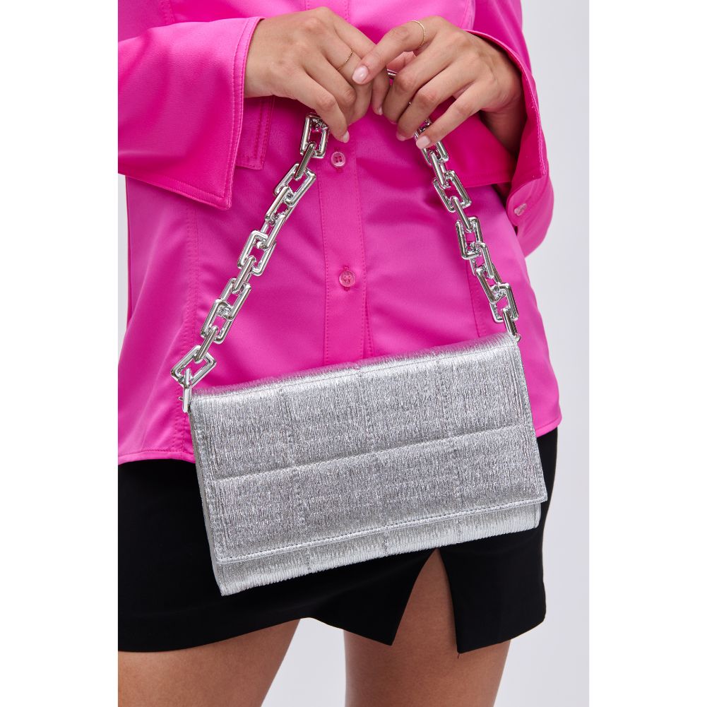 Woman wearing Silver Urban Expressions Blaire Crossbody 840611113931 View 4 | Silver