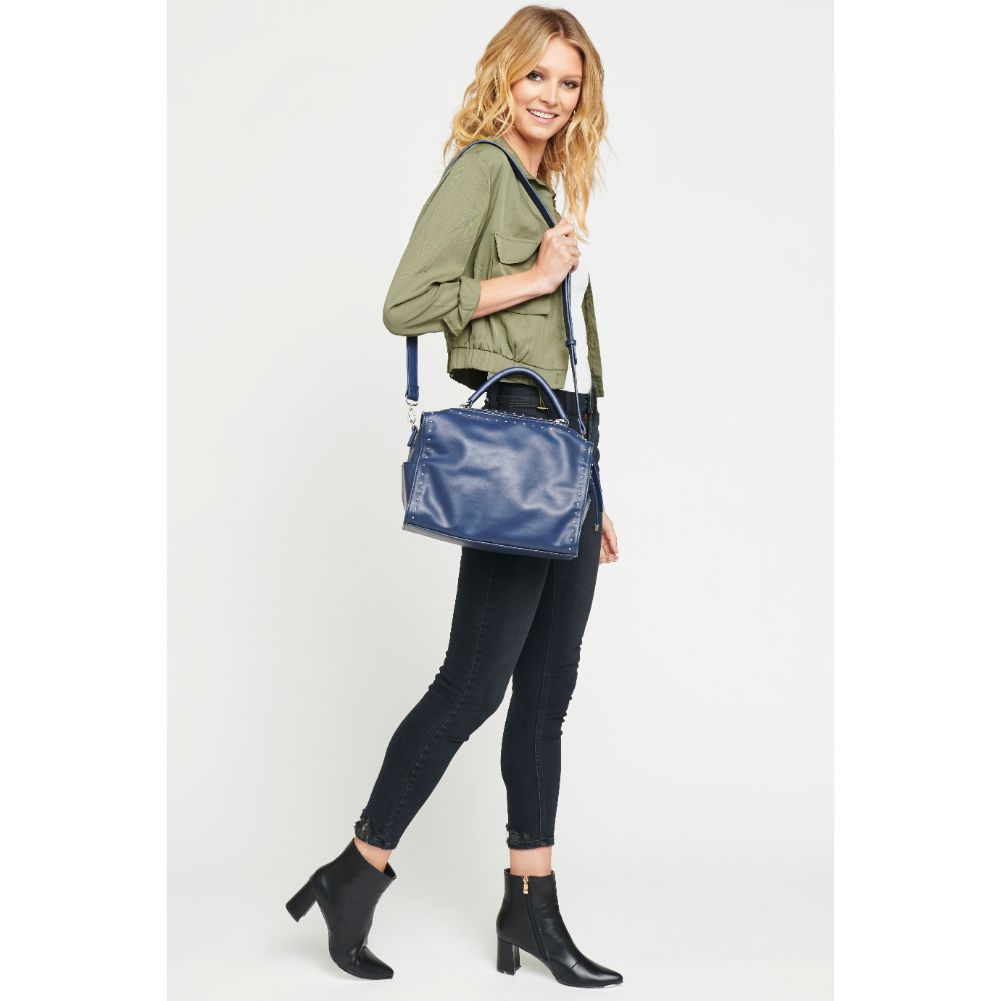 Woman wearing Navy Urban Expressions Madden Satchel 840611153746 View 4 | Navy