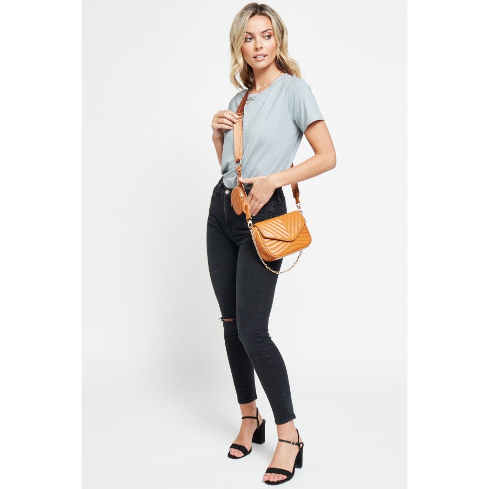 Woman wearing Tan Urban Expressions Rayne Crossbody 840611176974 View 2 | Tan