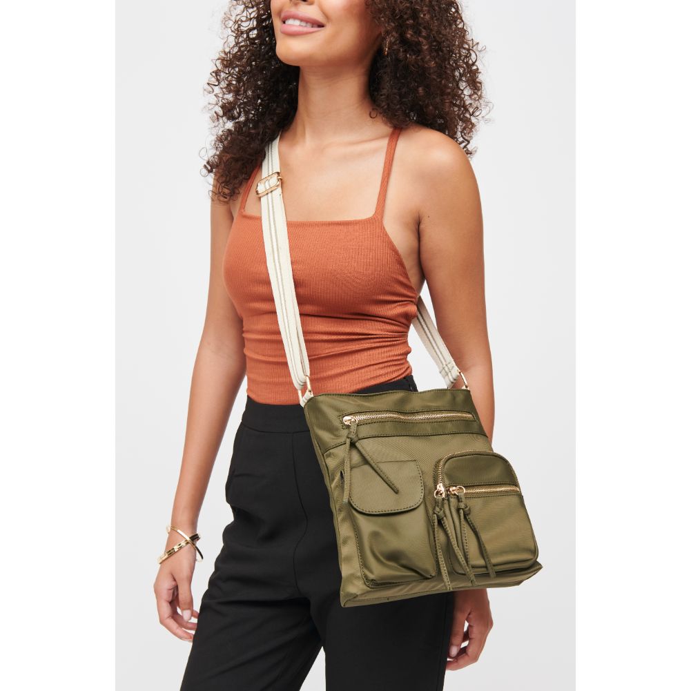 Woman wearing Olive Urban Expressions Shay Messenger 840611182869 View 1 | Olive