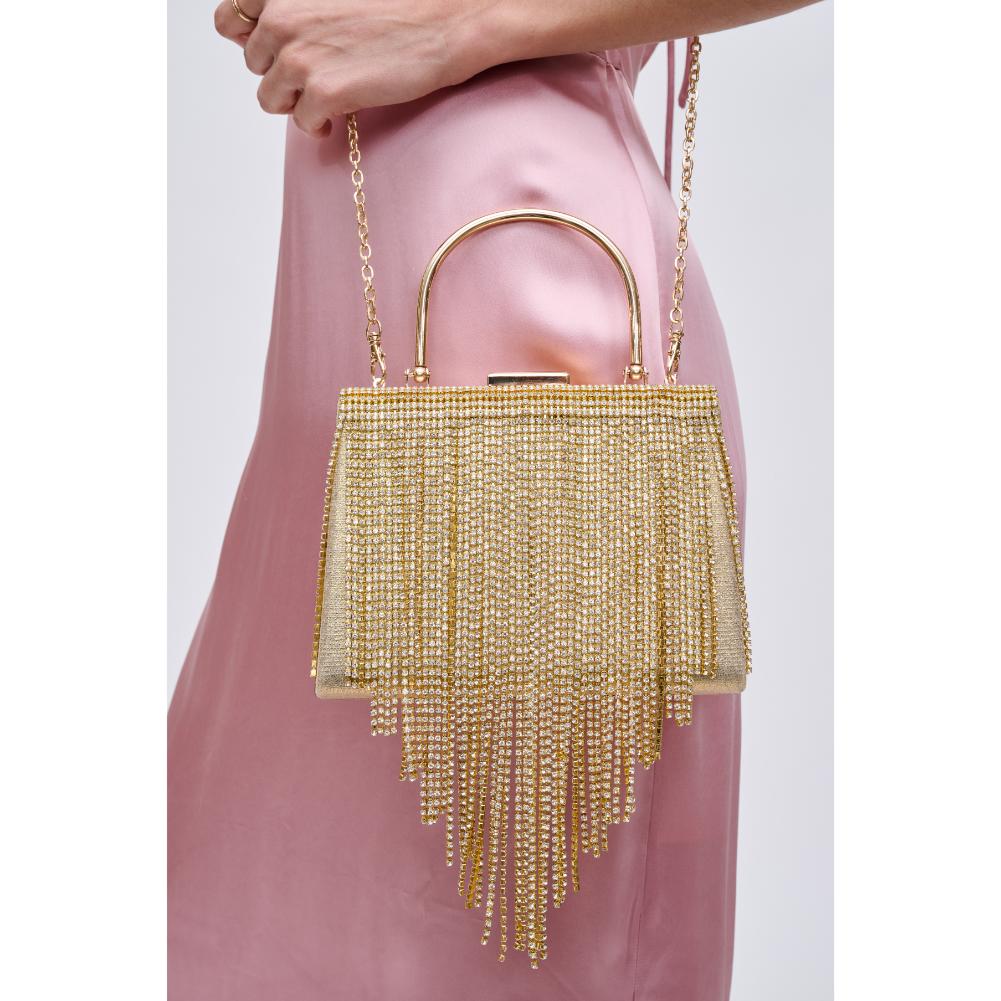 Woman wearing Gold Urban Expressions Wren Evening Bag 840611191380 View 1 | Gold