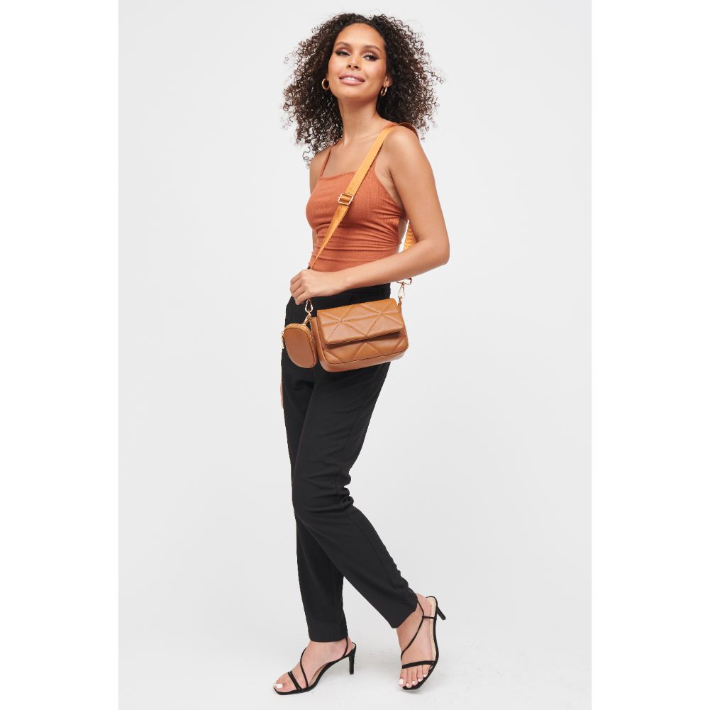 Woman wearing Tan Urban Expressions Tasha Crossbody 840611185662 View 4 | Tan