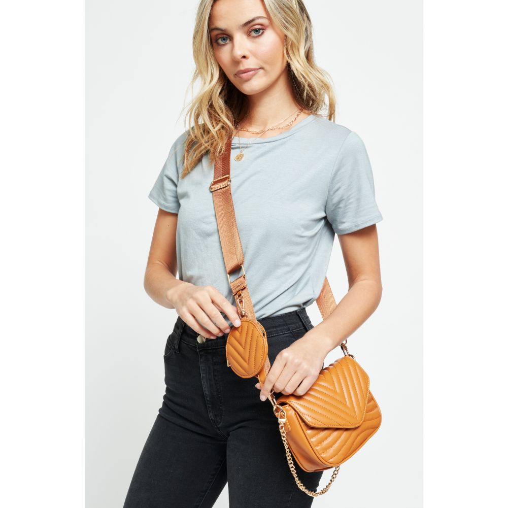 Woman wearing Tan Urban Expressions Rayne Crossbody 840611176974 View 4 | Tan