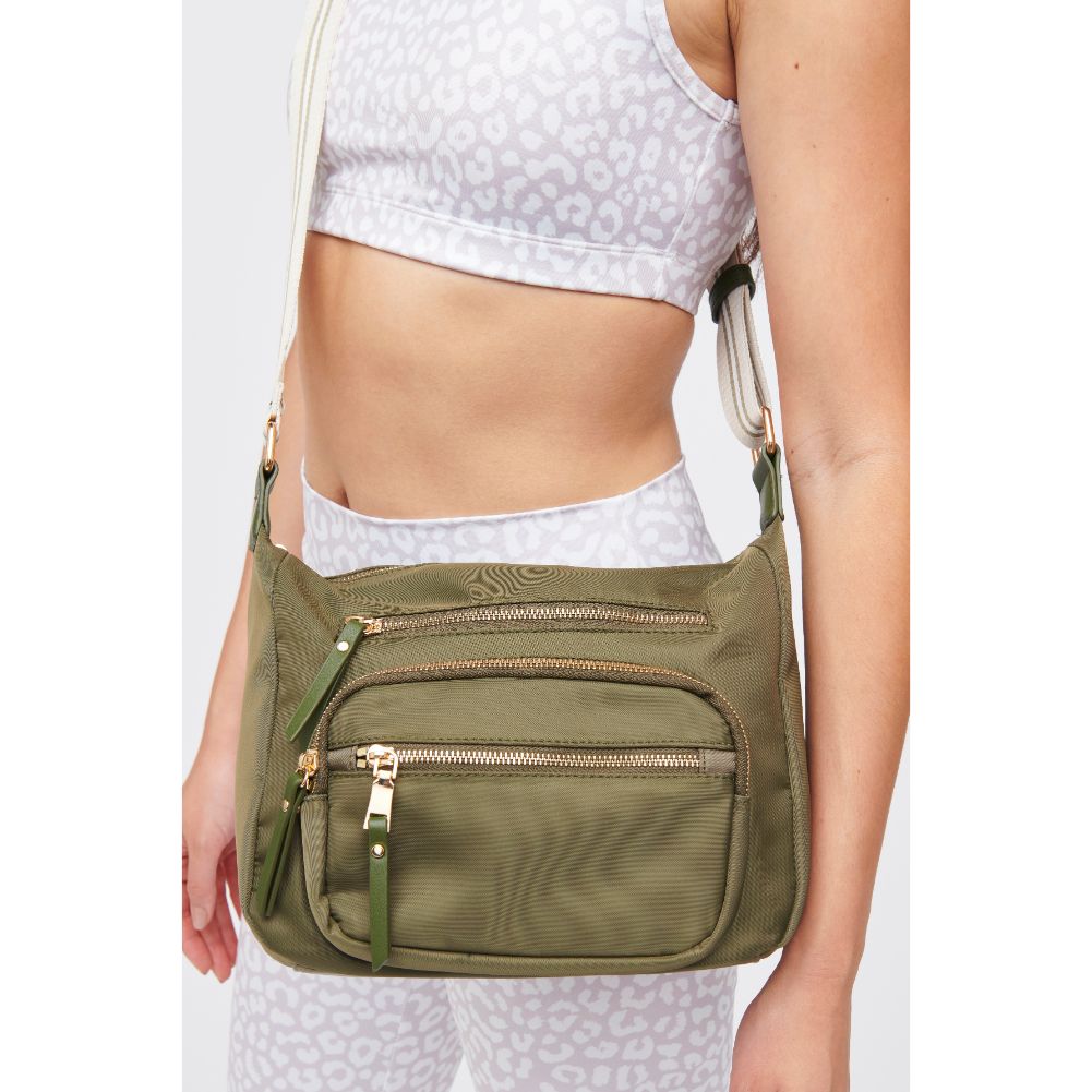 Woman wearing Olive Urban Expressions Mason Messenger 840611182999 View 2 | Olive