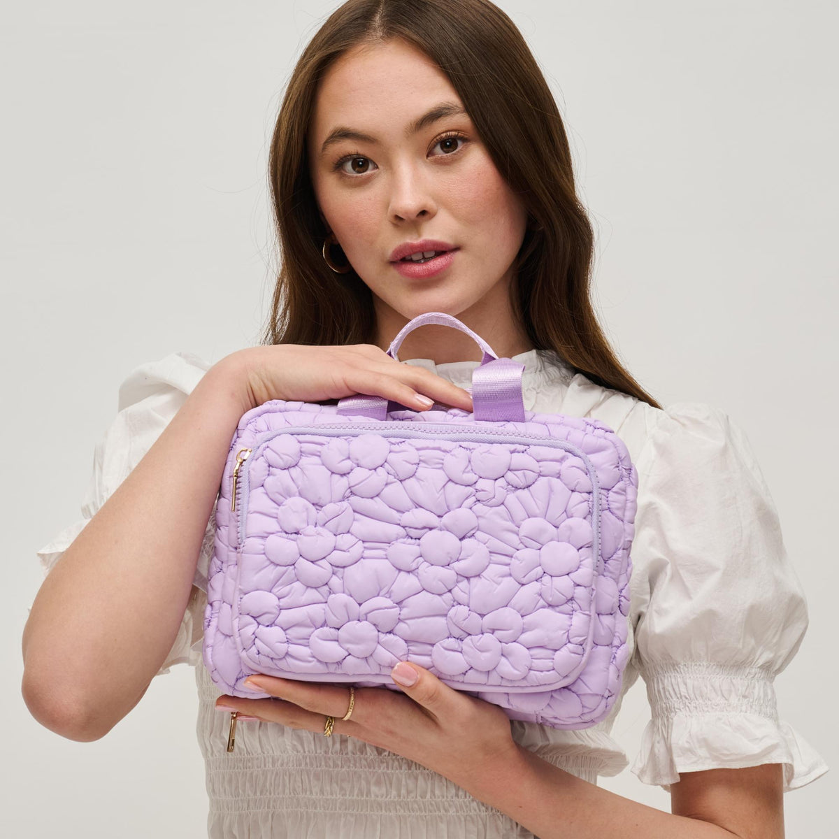 Woman wearing Lilac Urban Expressions Petal Plush - Nylon Travel Organizer 840611195159 View 2 | Lilac