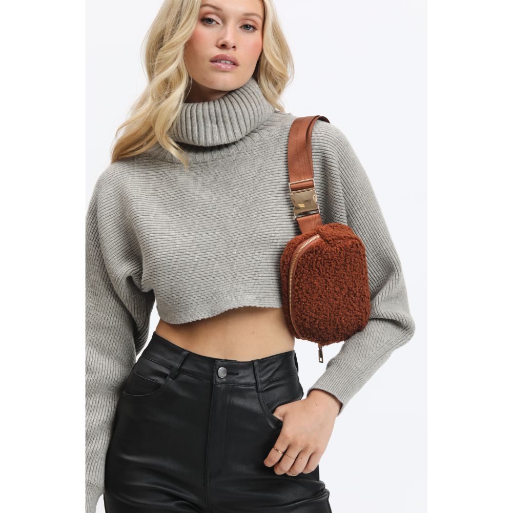 Woman wearing Tan Urban Expressions Santi Belt Bag 840611190451 View 4 | Tan