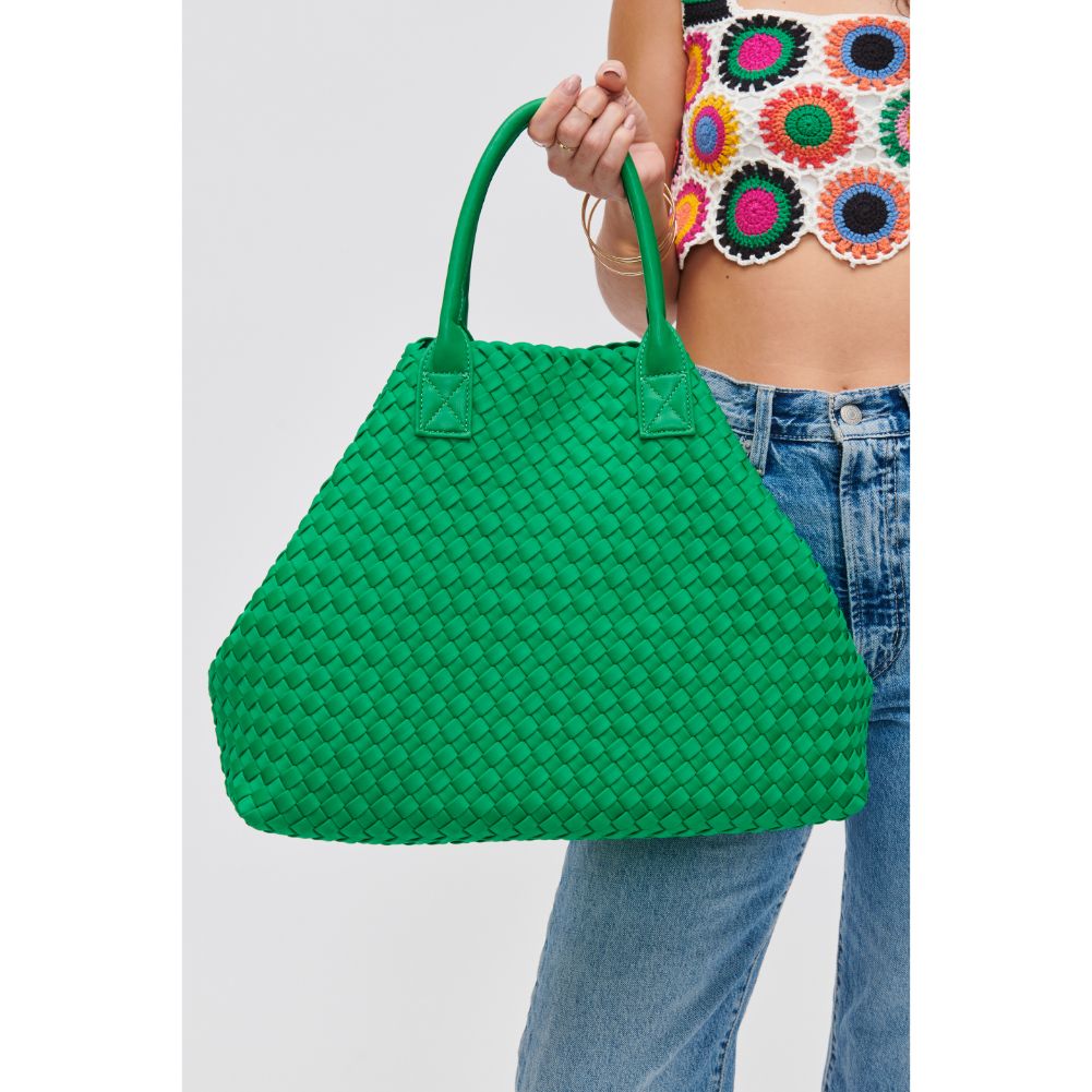 Woman wearing Kelly Green Urban Expressions Ithaca - Woven Neoprene Tote 840611107862 View 4 | Kelly Green