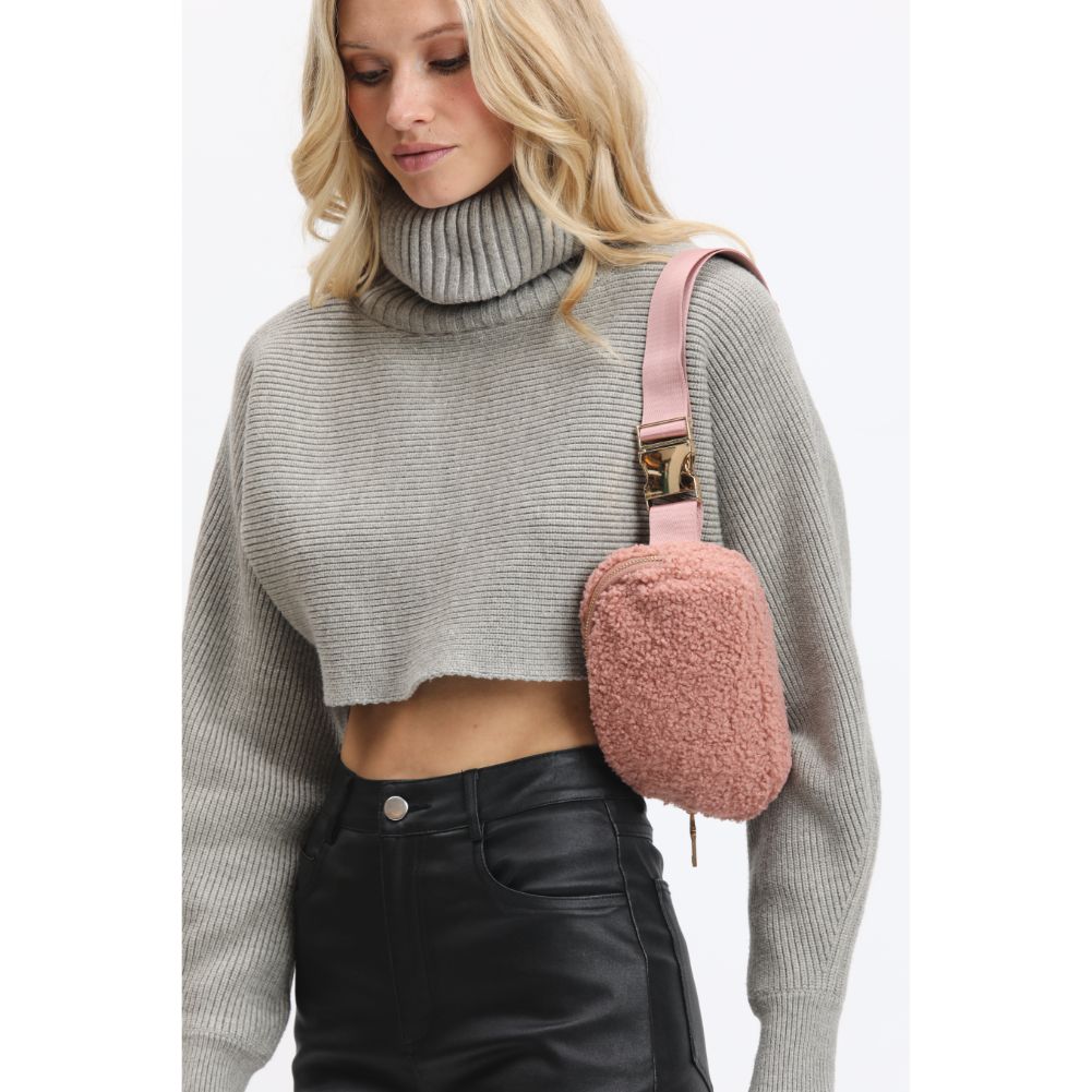 Woman wearing Rose Urban Expressions Santi Belt Bag 840611190475 View 4 | Rose