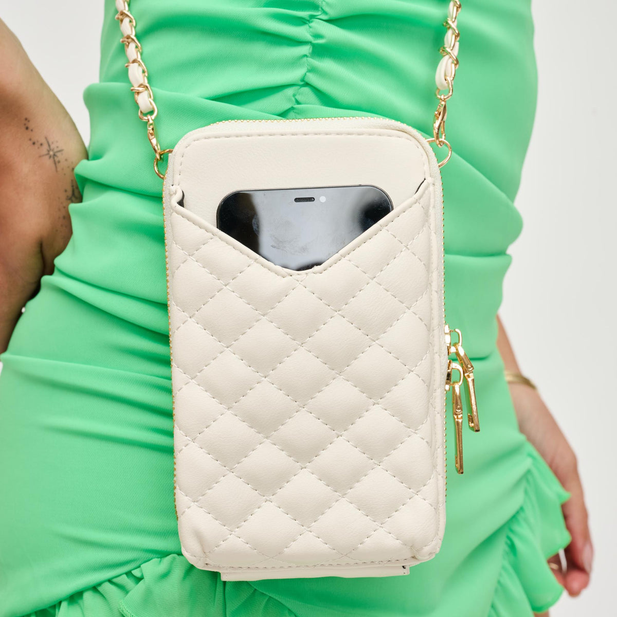 Woman wearing Ivory Urban Expressions Bodie Cell Phone Crossbody 840611123350 View 4 | Ivory