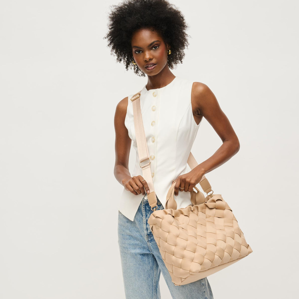 Woman wearing Natural Urban Expressions Ruth Tote 840611146748 View 1 | Natural