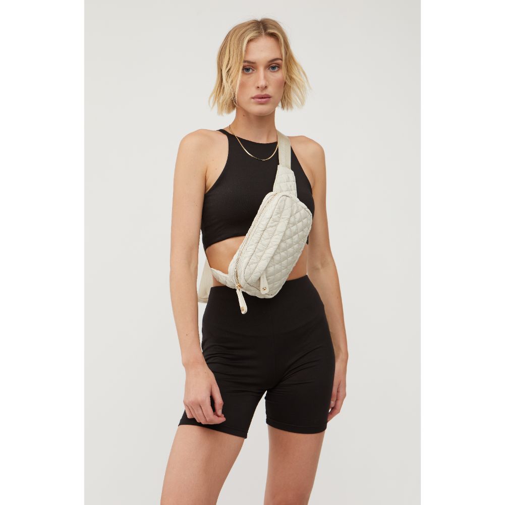 Woman wearing Off White Urban Expressions Teo - Quilted Nylon Belt Bag 840611114778 View 2 | Off White