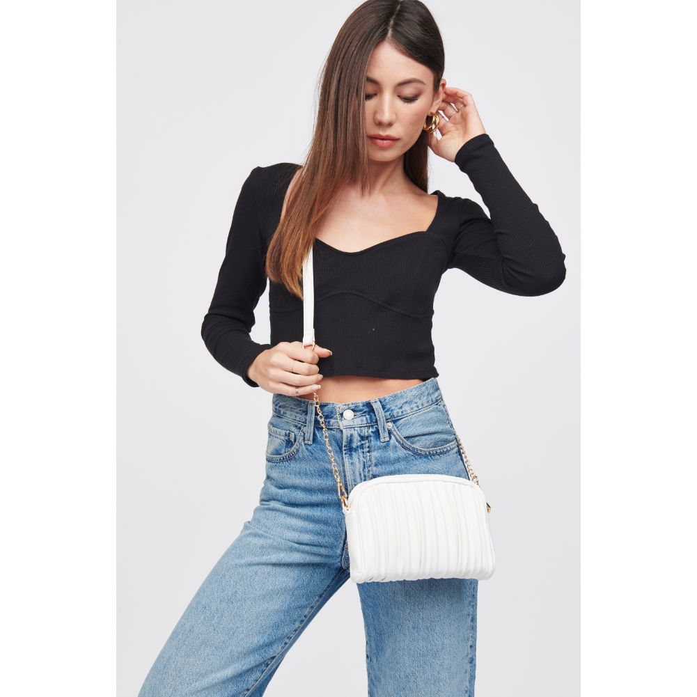 Woman wearing White Urban Expressions Nadiya Crossbody 818209019705 View 4 | White