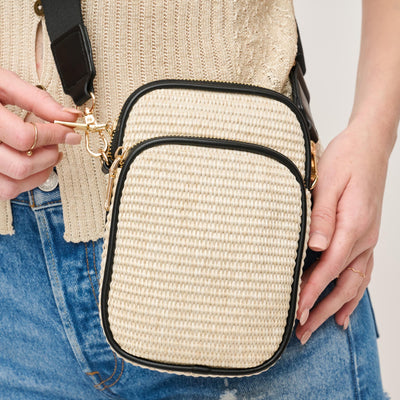 Woman wearing Ivory Black Urban Expressions Elana Cell Phone Crossbody 840611158536 View 1 | Ivory Black