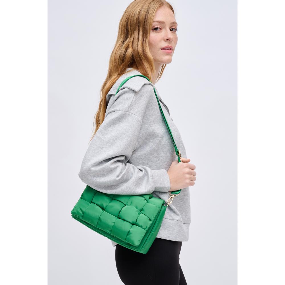 Woman wearing Kelly Green Urban Expressions Rhodes Crossbody 840611131812 View 2 | Kelly Green