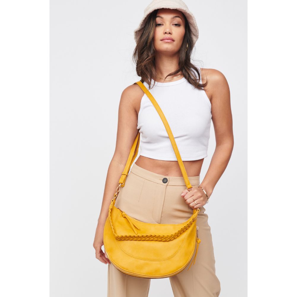 Woman wearing Mustard Urban Expressions Virginia Crossbody 818209015233 View 1 | Mustard