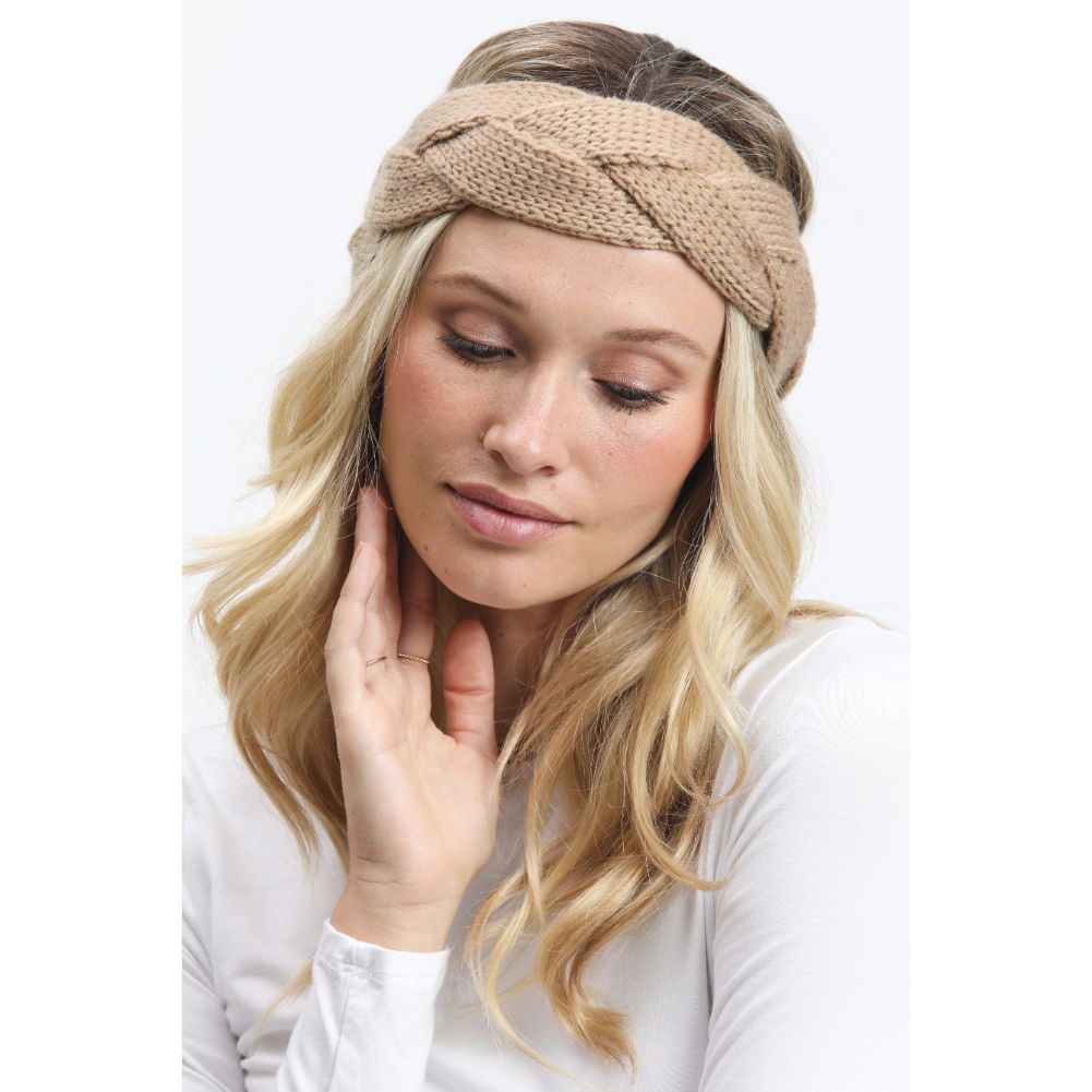 Woman wearing Nutmeg Urban Expressions Woven Knitted Headband Headband 818209014939 View 2 | Nutmeg