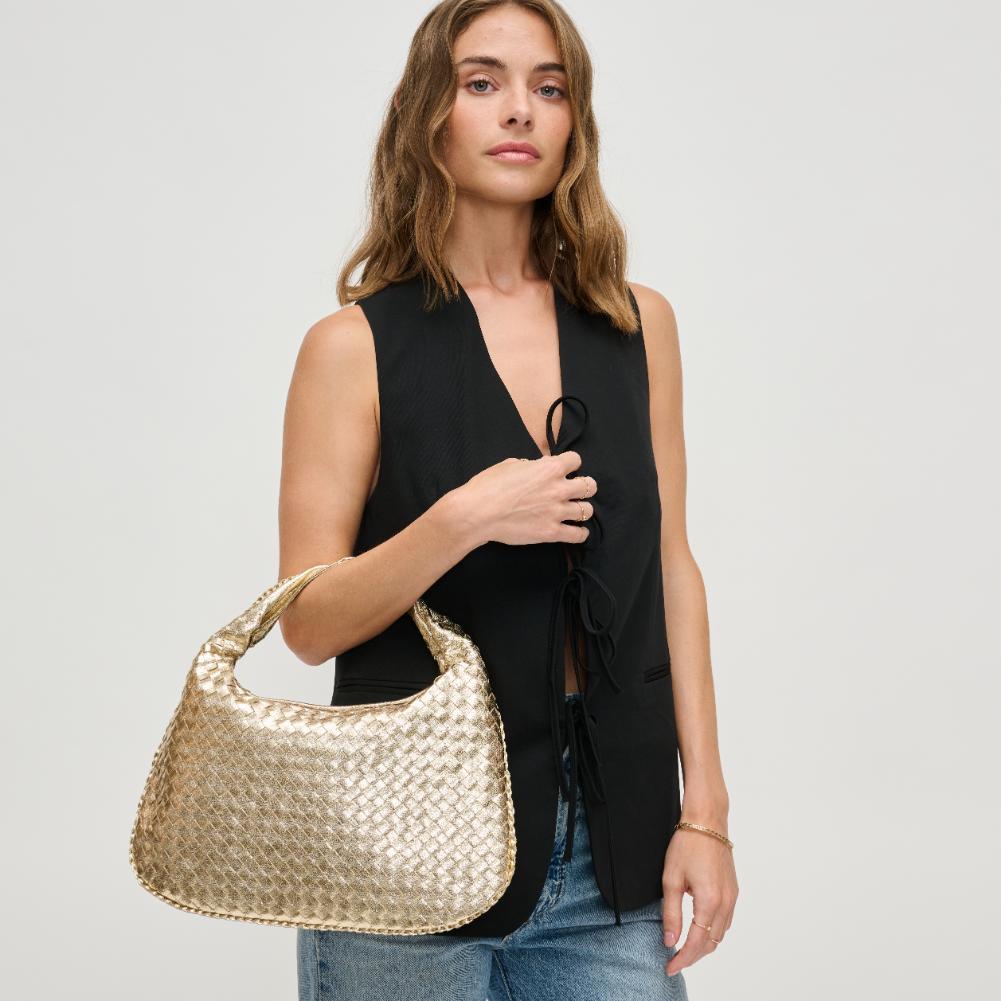 Woman wearing Gold Urban Expressions Adela Hobo 840611134530 View 2 | Gold