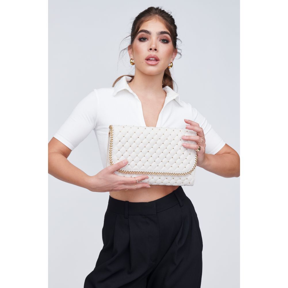 Woman wearing Oatmilk Urban Expressions Viola Clutch 818209011013 View 4 | Oatmilk