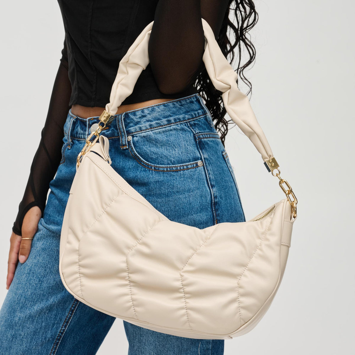 Woman wearing Oatmilk Urban Expressions Whitney Crossbody 840611130587 View 1 | Oatmilk