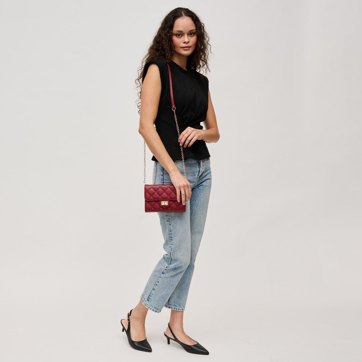 Woman wearing Dark Red Urban Expressions Winona Crossbody 840611136985 View 2 | Dark Red