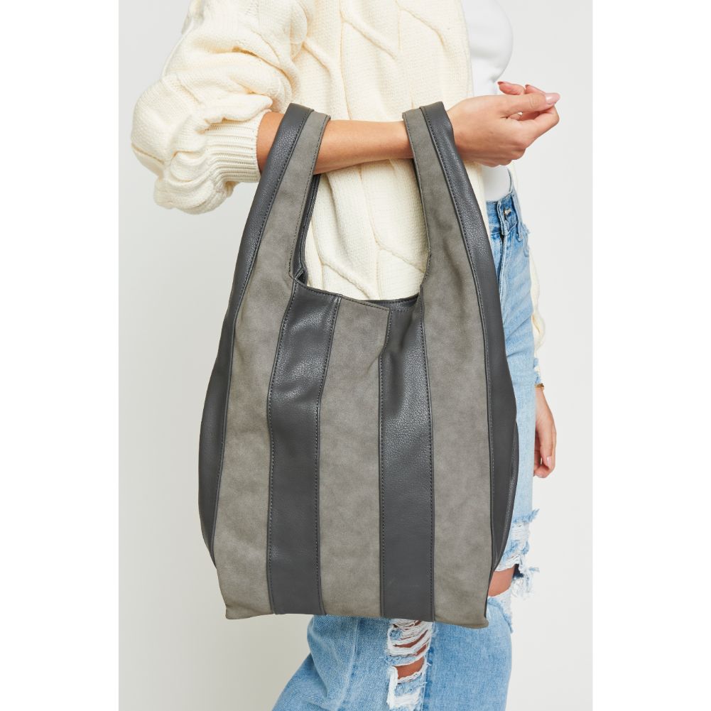 Woman wearing Grey Urban Expressions Rocco Hobo 840611157386 View 2 | Grey