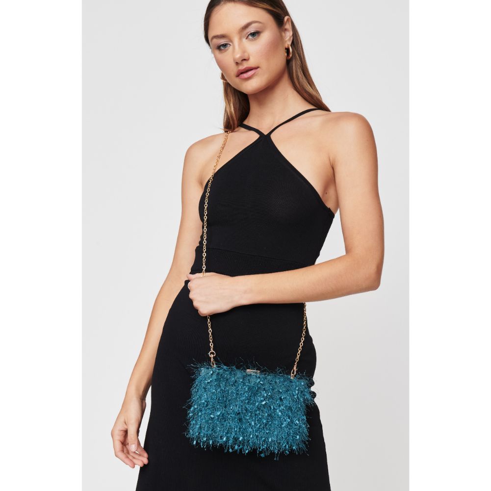 Woman wearing Peacock Urban Expressions Shoshanna Evening Bag 840611103390 View 1 | Peacock