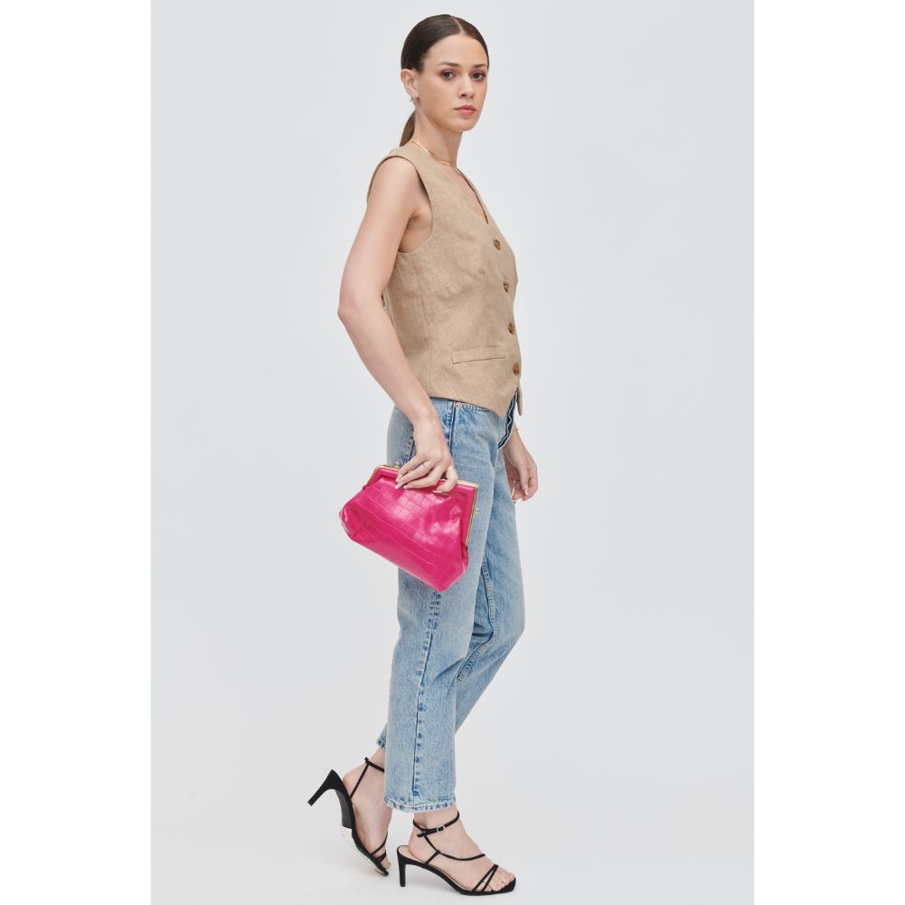 Woman wearing Magenta Urban Expressions Yanira - Croco Crossbody 840611106162 View 4 | Magenta