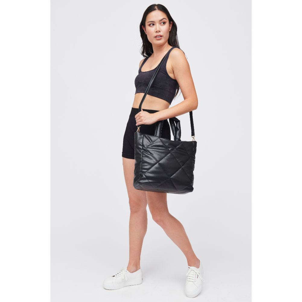 Woman wearing Black Urban Expressions Evangeline Tote 818209010160 View 3 | Black