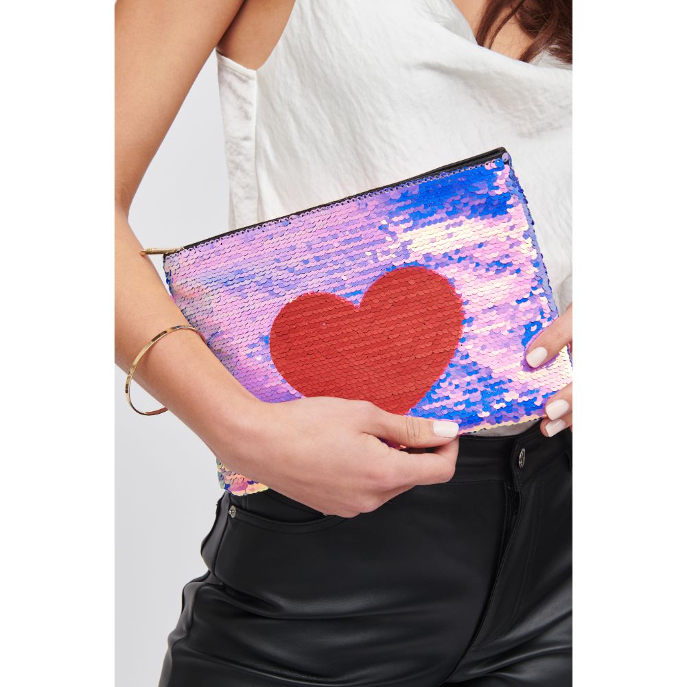 Woman wearing Heart Urban Expressions Message Reversible Sequin Evening Bag 818209012515 View 1 | Heart