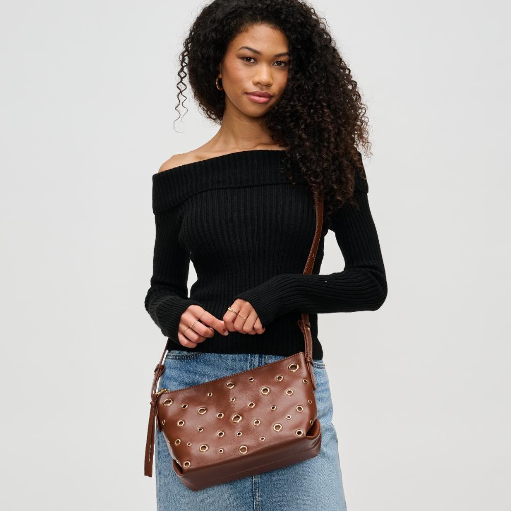 Woman wearing Chocolate Urban Expressions Taran Crossbody 840611194282 View 1 | Chocolate